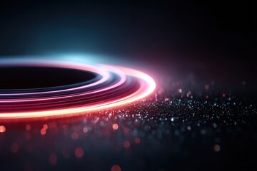 Abstract glowing neon ring on a dark sci-fi futuristic background