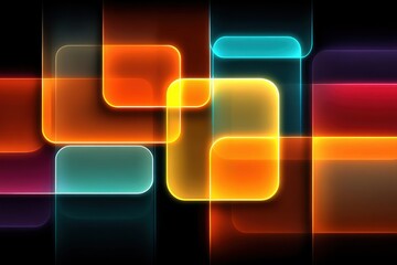 Colorful abstract digital background with glowing neon shapes and geometric design