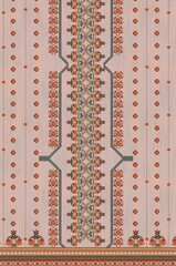 Detailed floral and geometric pattern on a light beige fabric panel