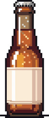 A pixelated illustration of a beer bottle with a blank label.