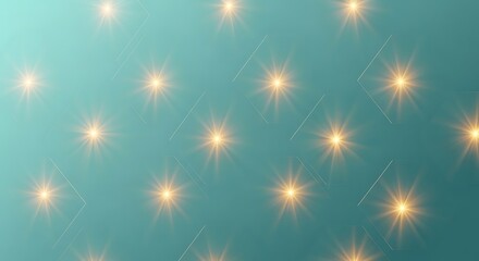 Golden light flare with bokeh effect on a teal background illustration