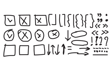 Hand Drawn Check Marks Arrows Brackets and Symbols for Design and Illustration Projects Simple Black and White Aesthetic