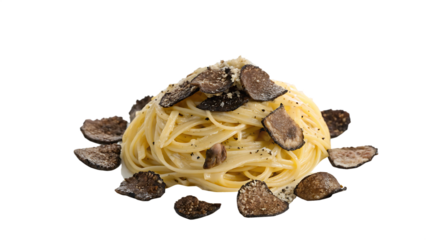 Tajarin al tartufo cut out on PNG, isolated on white background. AI GENERATED.