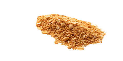 Close-up of a Crunchy Peanut and Cereal Bar Covered in Crushed Peanuts on Black snack isolated on a transparent background