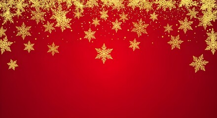 Golden snowflakes falling on a vibrant red background for festive occasions