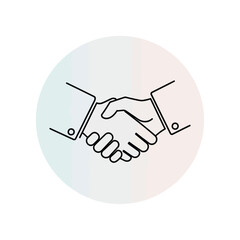A minimalist line art icon of a handshake symbolizing a business agreement or partnership.