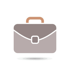 A minimalist illustration of a gray briefcase with a brown handle and a white clasp.