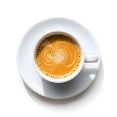 Fresh Espresso with Heart Latte Art on White Saucer