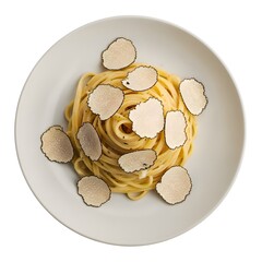 Italian Linguine with White Truffle on White Plate