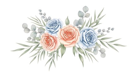 Ramo floral color azul marino y beige polvoriento color agua, clip art suave de flores de invierno, perfecto para invitación de boda, baby shower, guardar la fecha, celebración de fiesta de despedida 