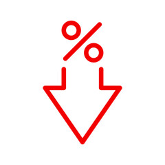 Red down arrow percentage decrease icon