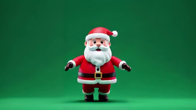 Animated santa claus character jumping and celebrating on green background in multiple poses