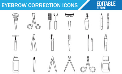 Beauty salon eyebrow shaping vector icons, tweezers and cosmetic tools line illustrations