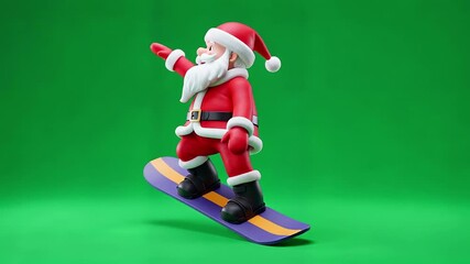 Animated santa claus character snowboarding on green background in various poses for holiday animation - Powered by Adobe