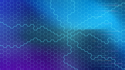 Vibrant blue and purple hexagonal pattern with dynamic light effects in an abstract design