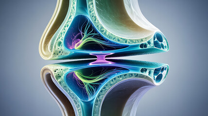 Detailed 3d visualization of a human knee joint's complex articulation and cartilage structure