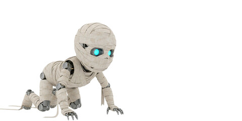 halloween day ROBOT Cute baby Mummy on white PNG. Space for text