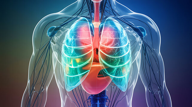 Human respiratory system anatomy lungs heart thorax detailed medical imaging visualization