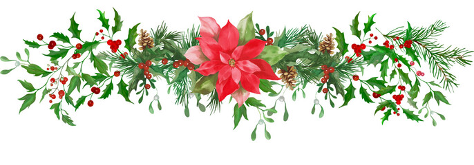 Naklejka premium Christmas holly border