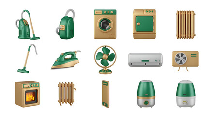 Collection of household appliances isolated on transparent background