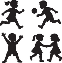 PrintSilhouettes of children playing and having fun outdoors