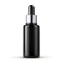 glossy black serum bottle luxury photoreal white background