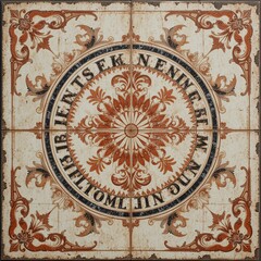 Obraz premium Vintage Decorative Tile Design, Ornate Pattern, Indoor Setting, Artwork, Historical Context, Top View, Aesthetic Appeal