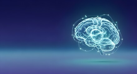 Digital Brain Hologram with Network Connections — Futuristic Artificial Intelligence and Neural Technology Concept 