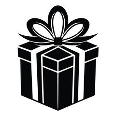 The black silhouette showcases a gift box topped with an elegant ribbon and bow