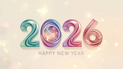 Liquid Ribbon 2026 Happy New Year Vector with Aurora Colors