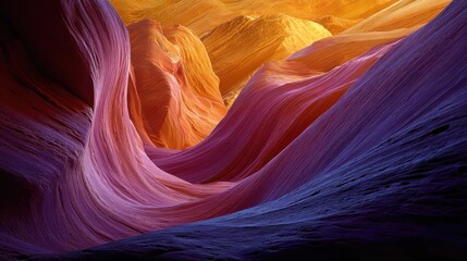 Obraz premium Ethereal Canyon Curves: Swirling Sandstone Formations Bathed in Golden and Violet Light