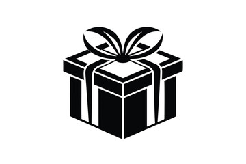 Simple black gift box icon with ribbon presents a minimalist silhouette style