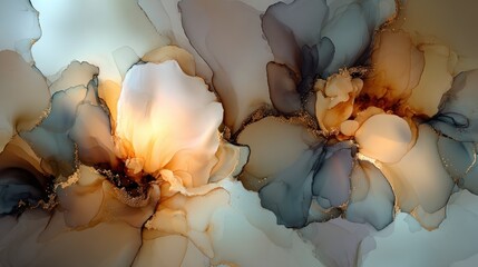 Ethereal Gold-Accented Inkscape: Abstract Fluid Art with Golden Highlights