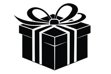 Obraz premium Black square gift box with ribbon and bow in a minimal, isolated style