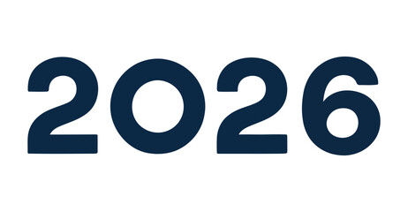Bold "2026" year design in dark blue on white background—ideal for New Year greetings, event branding, calendars, and future-themed visuals 