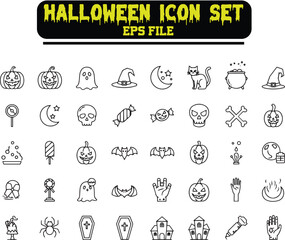 Halloween Outline Icon Collection – 30 Thin Line Vector Designs, Creepy Cute Holiday Elements, Black and White Minimal Style