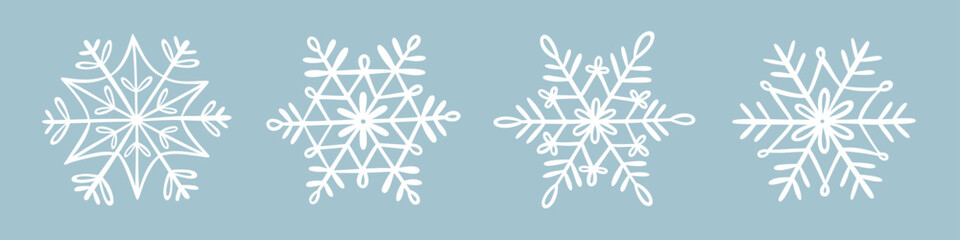 Snowflakes doodles set. Winter hand-drawn illustration. Vector design elements