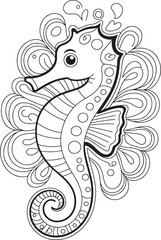 Fototapeta premium seahorse outline drawing for coloring and creative projects Whimsical line art