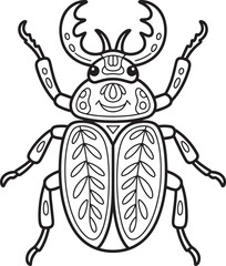 stag beetle coloring page for kids and adults simple design Cute line art