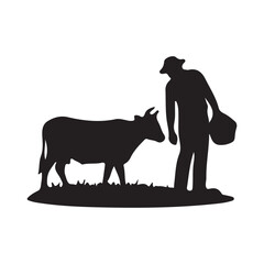 Black isolated vector silhouette of farm animals: cow, horse, and bull outline for a wildlife illustration of mammal nature