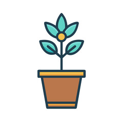 Stylized potted plant illustration featuring teal leaves and a brown terracotta pot