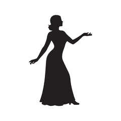 An elegant silhouette of a woman in a flowing white dress, suggestive of a bride or princess gown