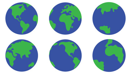 World Globe Icons & Map Silhouettes – Vector Earth Illustration Set of 5 Continents