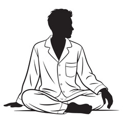 Man Sitting in Pajamas Silhouette – Relaxation and Comfort Illustration