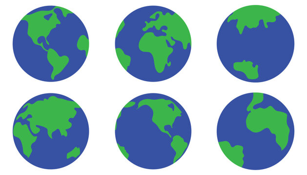 World Globe Icons & Map Silhouettes – Vector Earth Illustration Set of 5 Continents