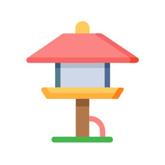 Colorful flat vector icon illustration of a bird feeder on black background