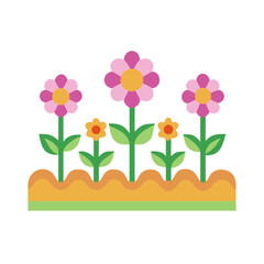 Illustration of flowers growing in a garden bed against a black background
