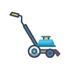 Blue lawn mower graphic illustration perfect for web design or print material
