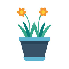 Vibrant orange flowers in a blue pot on a solid black background