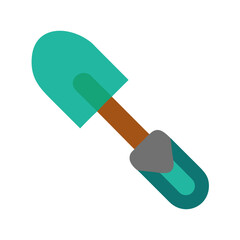 Minimalist illustration of a teal garden trowel against a stark black background
